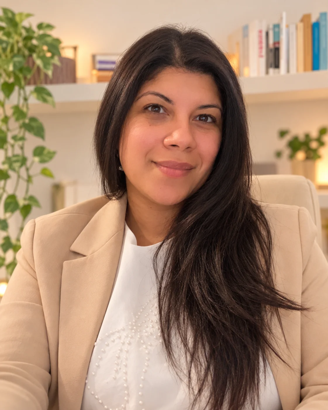 Suzelle Pimentel, psicologa clinica, nel suo studio da cui riceve online